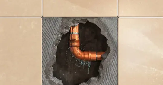 Plumbing concept. Leaking pipe. 3D illustration.